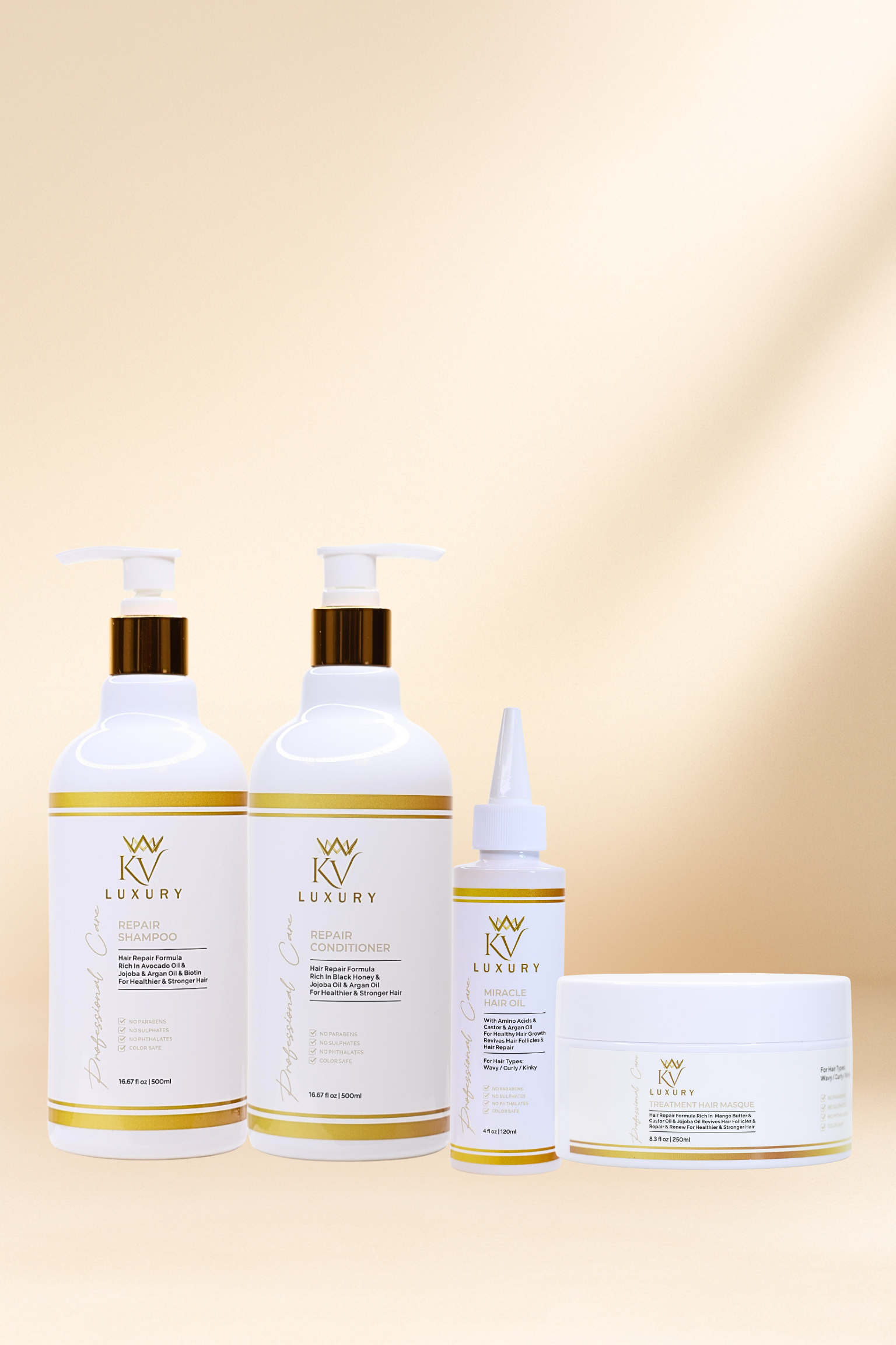 KV LUXURY-REPAIR KIT (SHAMPOO+CONDITIONER+MASQUE+MIRACLE OIL)
