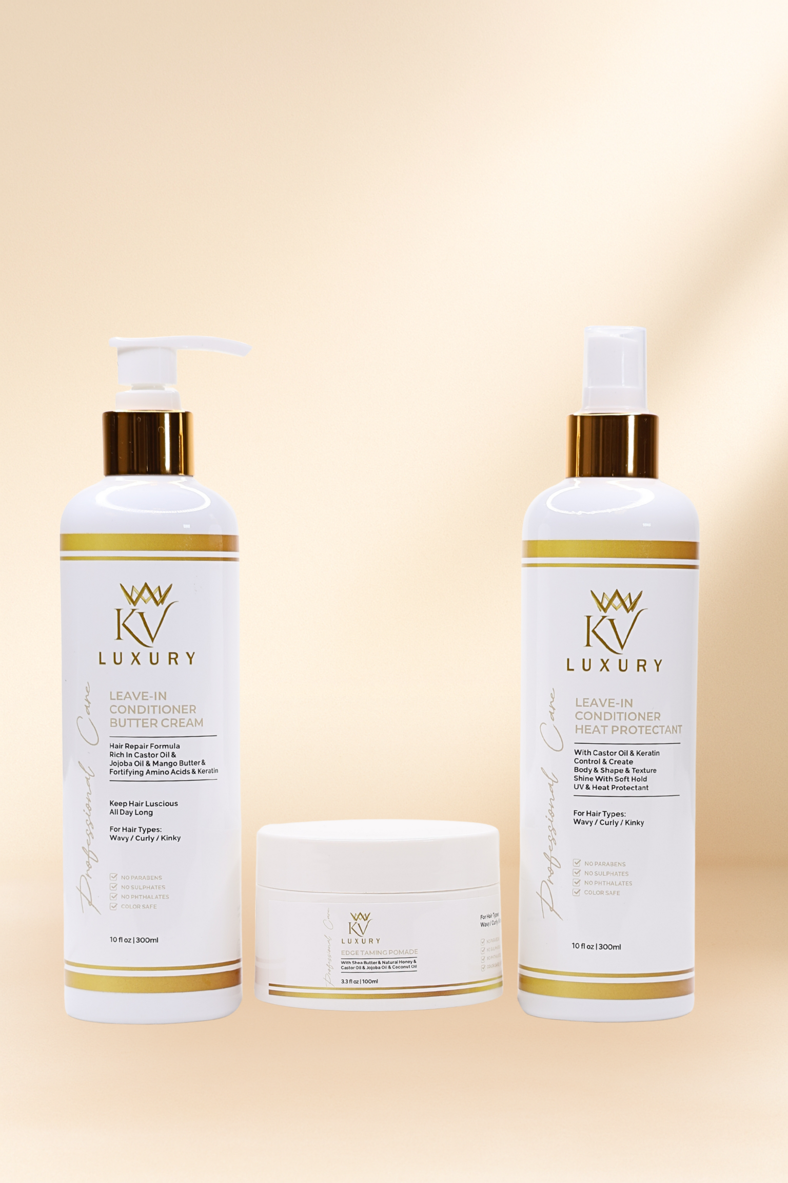 KV LUXURY- STYLING KIT ( BUTTER CREAM+HEAT PROTECTAN+ EDGE TAMING POMADE